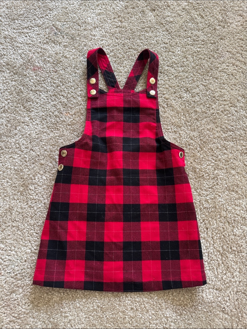 Max Studio Red & Black Plaid Pinafore Overalls